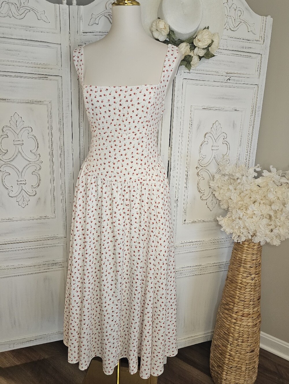 Caroline Constas Floral Open Back Midi Sun Flowy Cottage Dresss